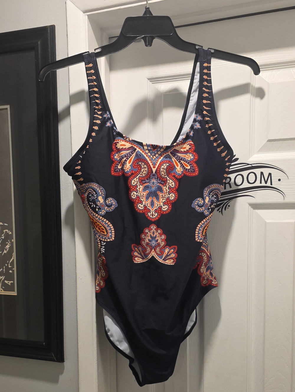 Navy Paisley Print One-Piece Swimsuit